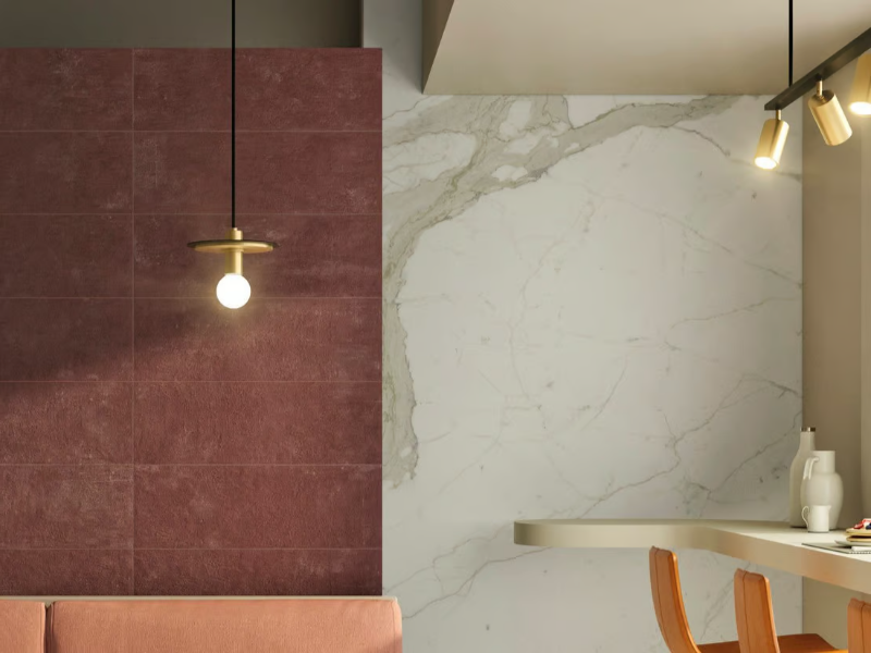 URBAN AMARANTH ACTIVE - Indoor porcelain stoneware wall tiles with concrete effect by ARIOSTEA