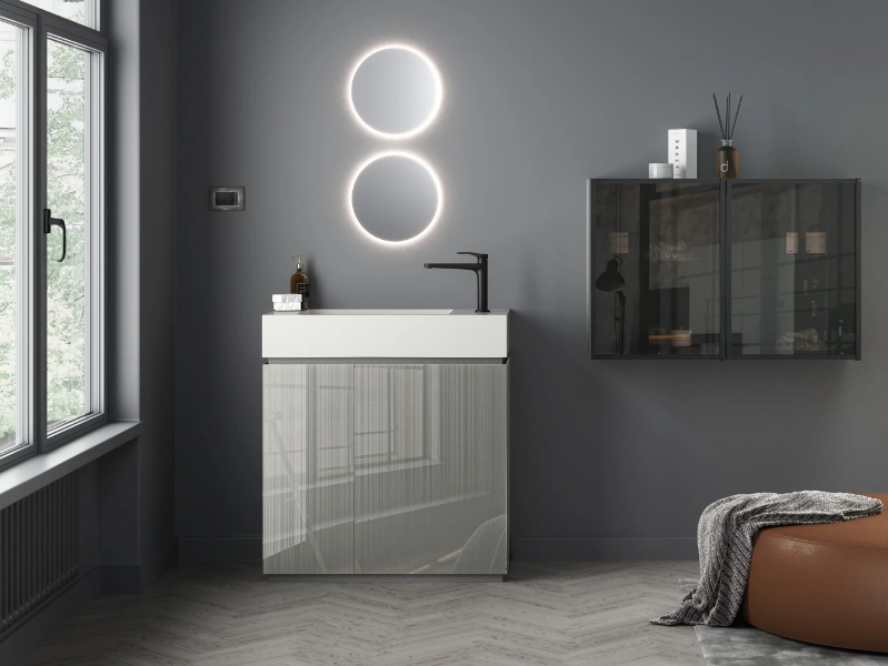FUSION - Floor-standing sectional crystal vanity unit with integrated washbasin by ARTELINEA