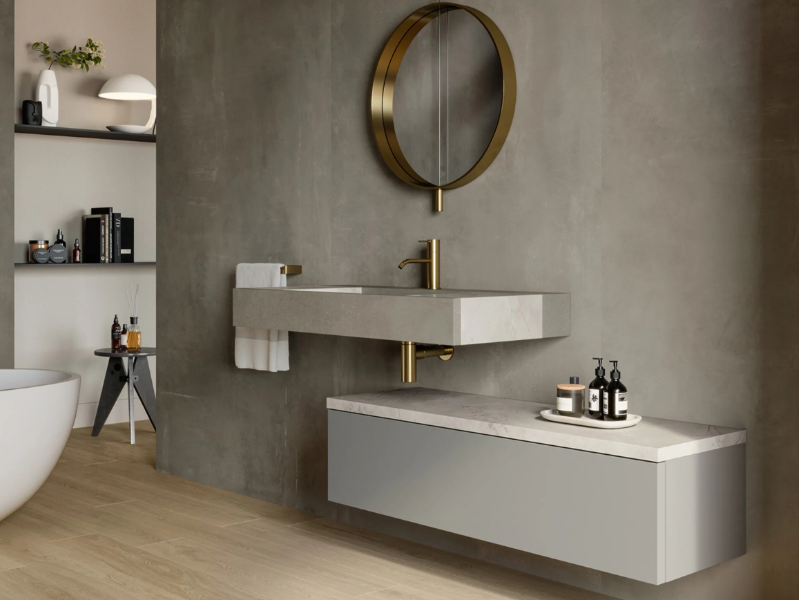 HABITAT DIALOGO - Single wall-mounted vanity unit with integrated washbasin by Atlas Concorde