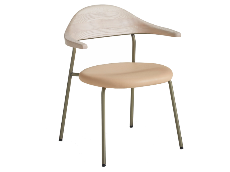 BICORN - Stackable stainless steel and wood chair with upholstery by BassamFellows