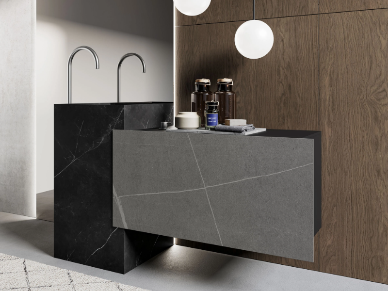 SAIL COMP. 5 - Single porcelain stoneware vanity unit with drawers by Birex