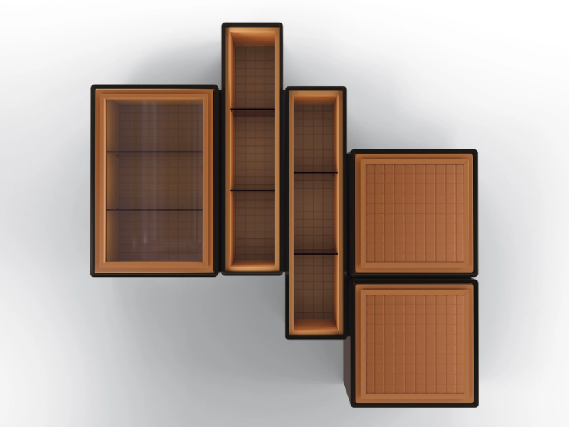 DEDALO - Lacquered wall cabinet with glass door and leather by BRUNO ZAMPA