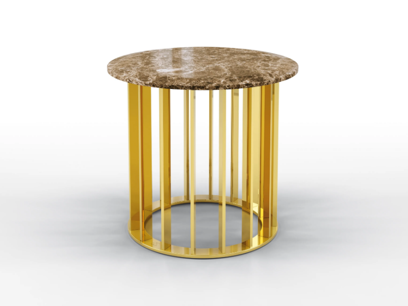 TRITON - Round metal coffee table and Dark Emperador top by BRUNO ZAMPA