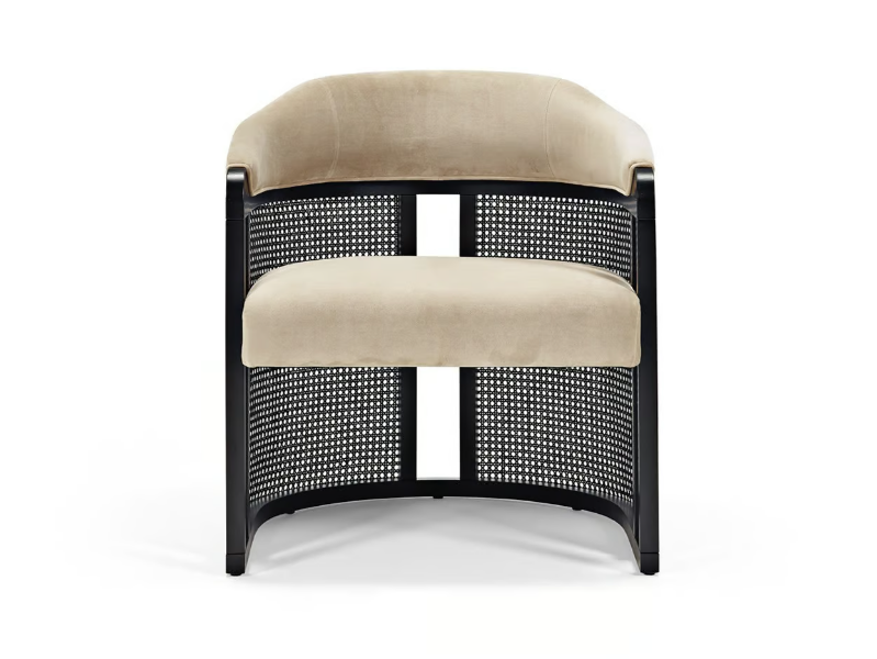 GRACE VINTAGE - Velvet and Vienna straw easy chair with armrests by Casa Magna