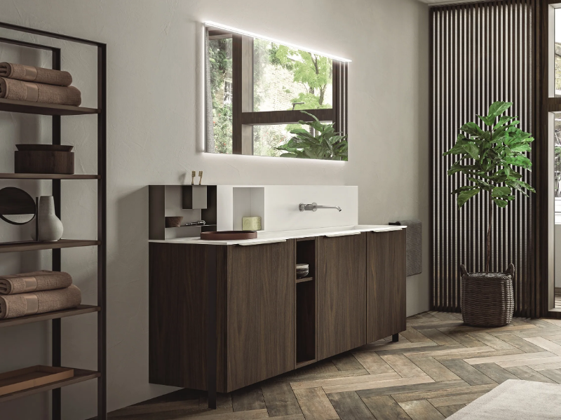 CARTABIANCA - Floor-standing melamine-faced chipboard vanity unit with doors with mirror by Cerasa