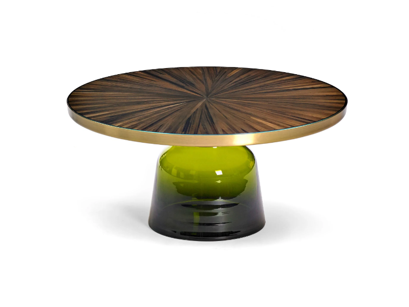 BELL COFFEE TABLE STRAW - Round glass coffee table with straw marquetry by ClassiCon