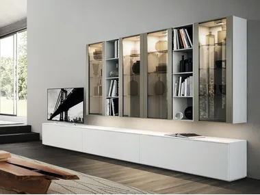 DAY SYSTEM 08 - Contemporary style wall-mounted wooden storage wall with integrated lighting by Composit