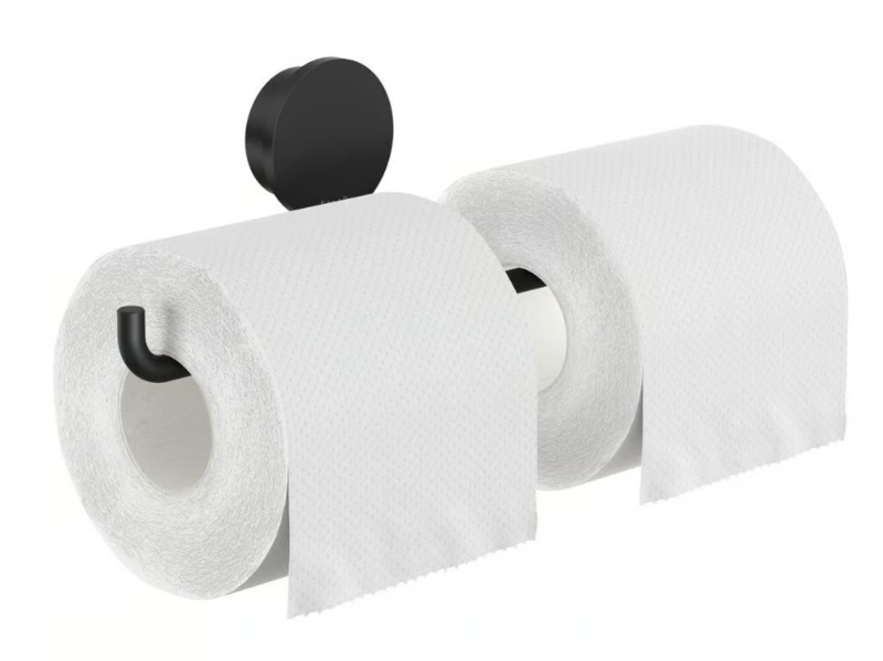 OPAL BLACK - Double stainless steel toilet roll holder by Coram