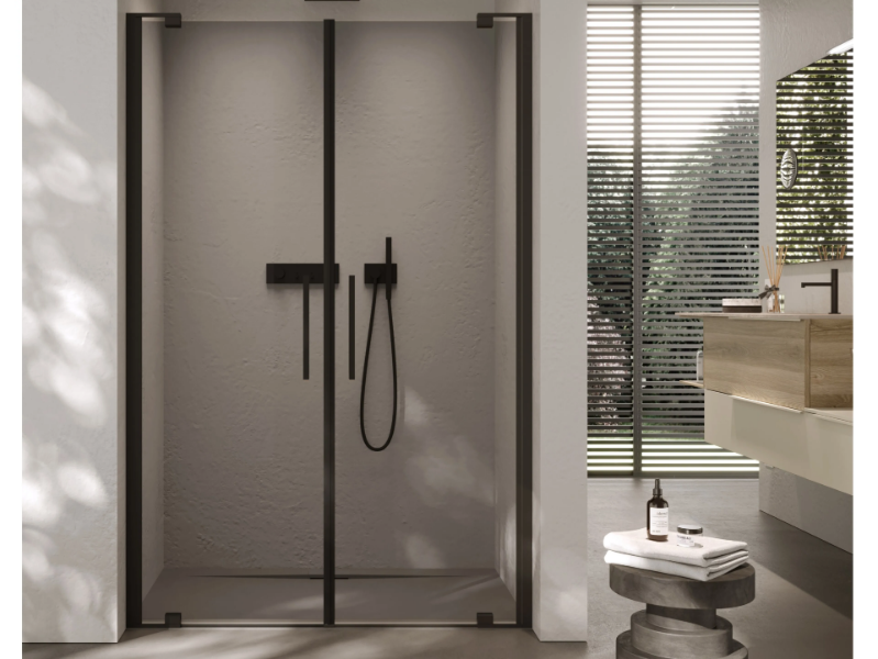 SLIM 2 - Corner rectangular glass shower cabin with hinged door by DISENIA