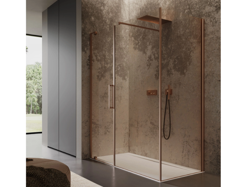 SLIM 4 - Corner rectangular glass shower cabin with hinged door by DISENIA