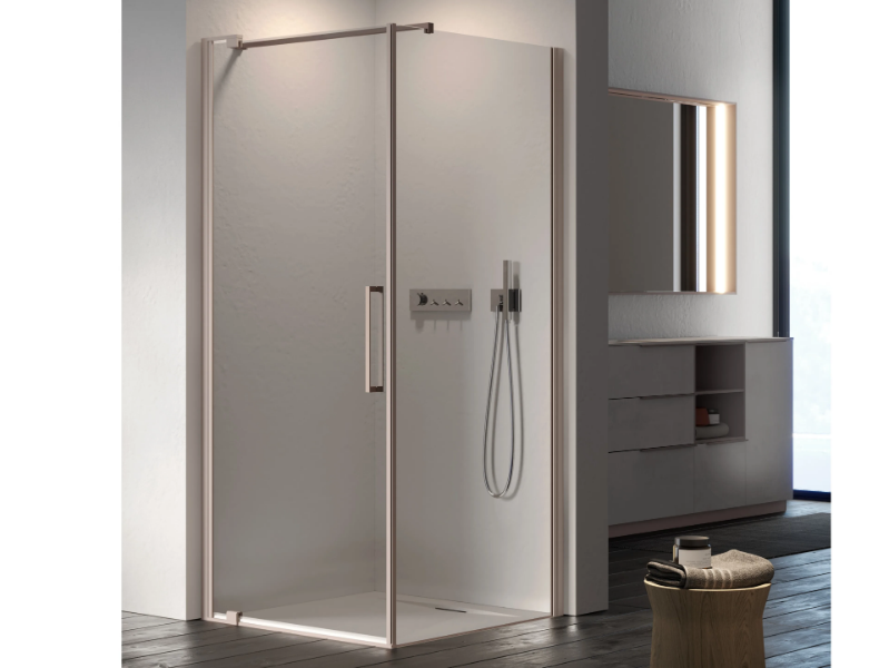 SLIM 5 - Corner square glass shower cabin with hinged door by DISENIA
