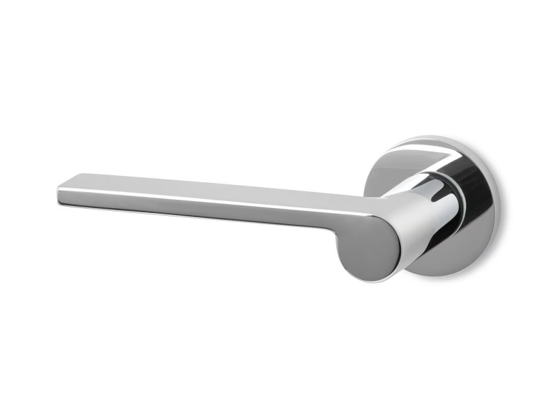 LEV - Brass door handle on rose by Ento