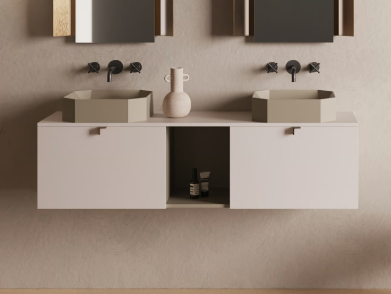 ORIGAMI - Double wall-mounted vanity unit with doors by Ex.t