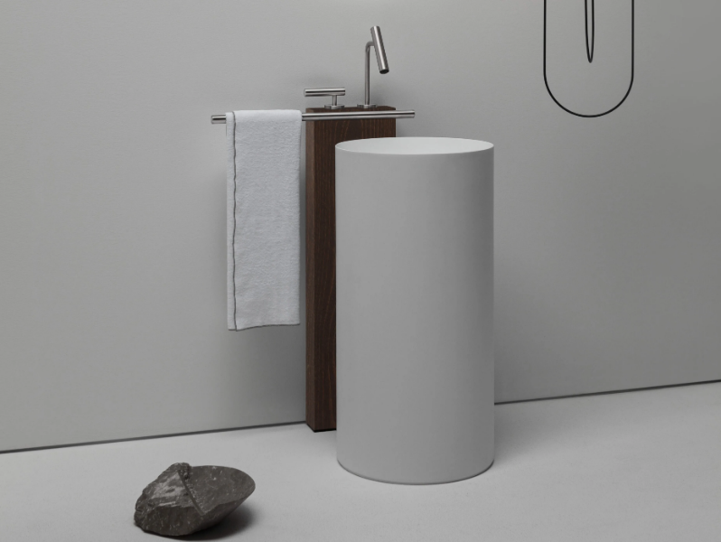 TAP HOLDER - Floor standing stainless steel and wood washbasin tap holder by FALPER
