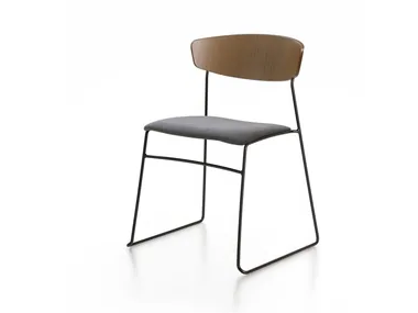 WOLFGANG - Sled base wooden chair with integrated cushion by Fornasarig