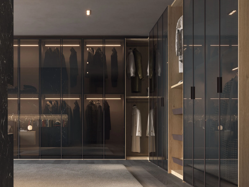 JERRY - Built-in wooden wardrobe with coplanar doors by Giessegi