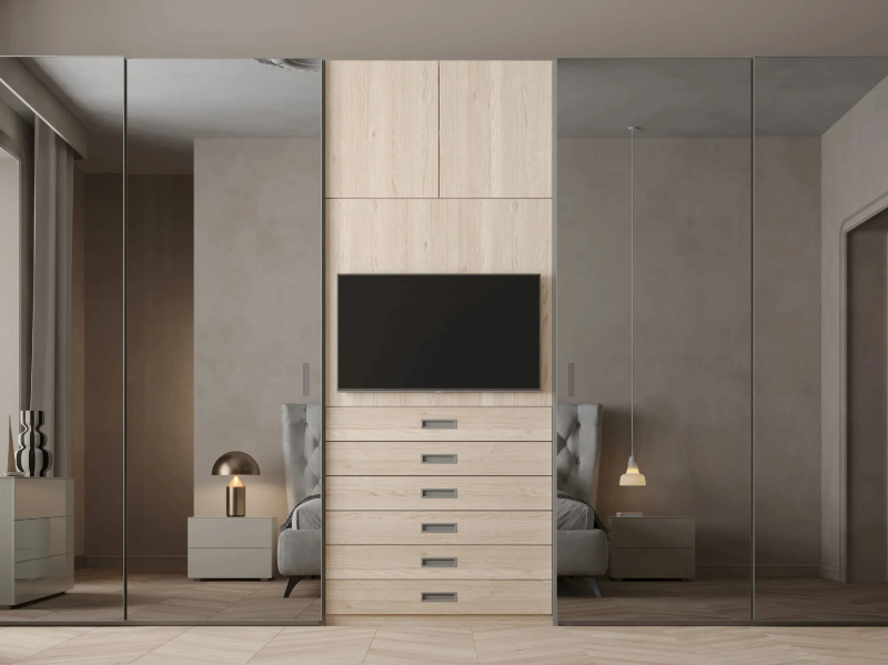 MODO - Built-in mirrored wooden wardrobe with drawers by Giessegi