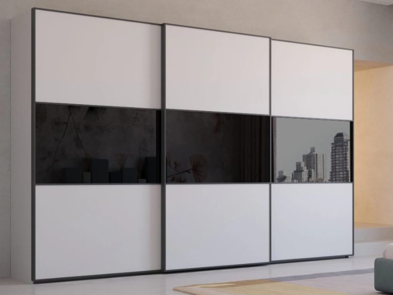VISION - Built-in wooden wardrobe with built-in TV with sliding doors by Giessegi