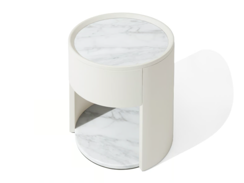 SIDE VIBE - Round leather and marble bedside table with drawers by Giorgetti