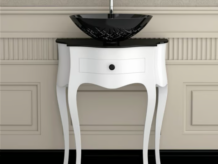 LEONARDO CANTO WHITE ICE OVAL SMALL - Floor-standing wooden console sink by Glass Design