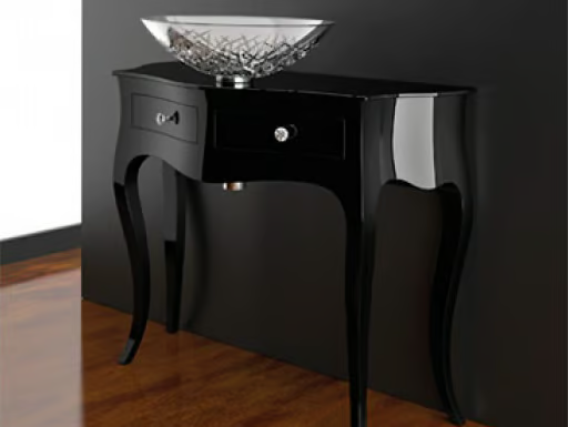 LEONARDO CANTO XL BLACK ICE OVAL - Floor-standing console sink with drawers by Glass Design