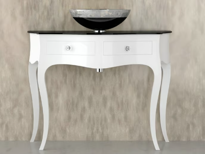 LEONARDO CANTO XL WHITE FLARE TECH BLACK - Floor-standing console sink with drawers by Glass Design