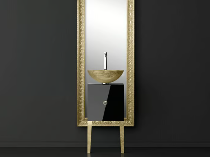 MONNALISA FLORENCE BLACK MOSAIC GOLD - Single wooden vanity unit with mirror by Glass Design