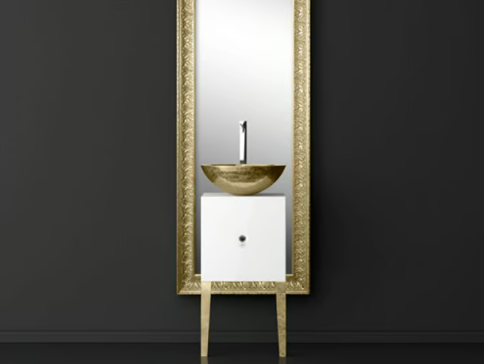 MONNALISA FLORENCE WHITE MOSAIC GOLD - Single wooden vanity unit with mirror by Glass Design