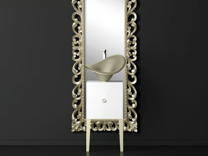 MONNALISA PRESTIGE FLOWER PLATINUM - Single wooden vanity unit with mirror by Glass Design