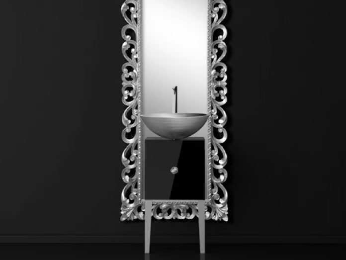 MONNALISA PRESTIGE VENICE BLACK/SILVER - Single wooden vanity unit with mirror by Glass Design