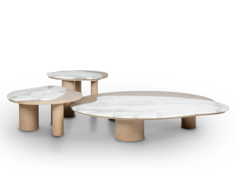BORDEIRA - Oak and Calacatta marble coffee table set by Greenapple