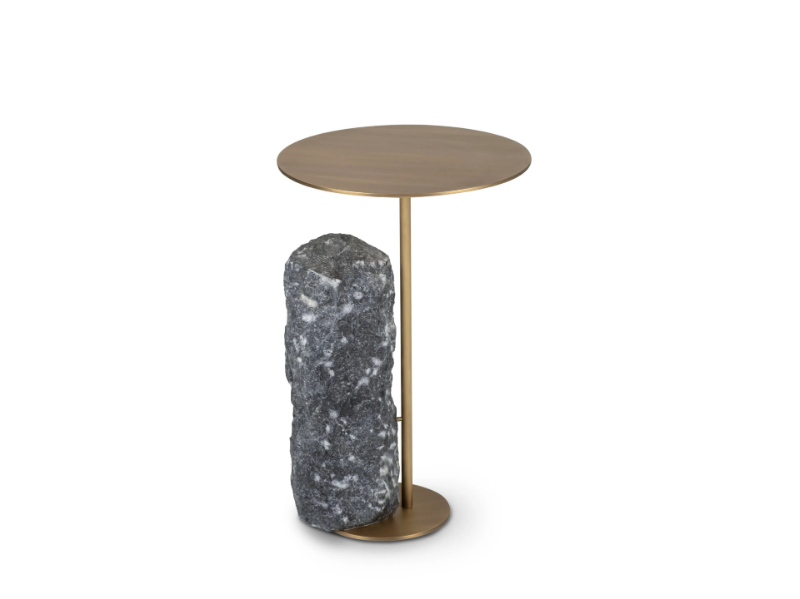 PICO - Round brass and Portoro marble side table by Greenapple