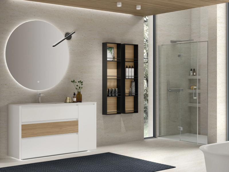 RIVA 05 - Floor-standing wooden vanity unit with integrated washbasin with mirror by Gruppo Geromin