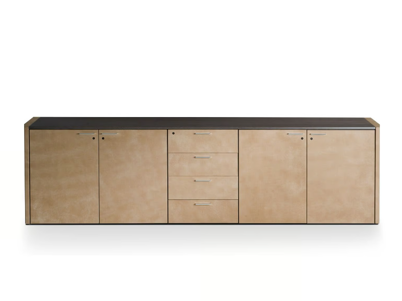 DE_SYMETRIA - Low wooden office storage unit upholstered in leather by i 4 Mariani