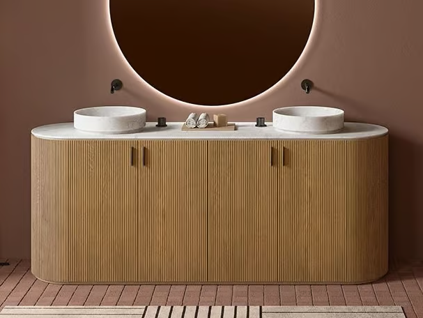 GRATE - Floor-standing double oak vanity unit with drawers by INBANI