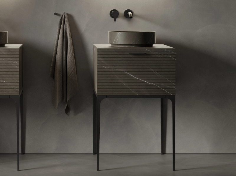 GRATE - Floor-standing single marble vanity unit with drawers by INBANI