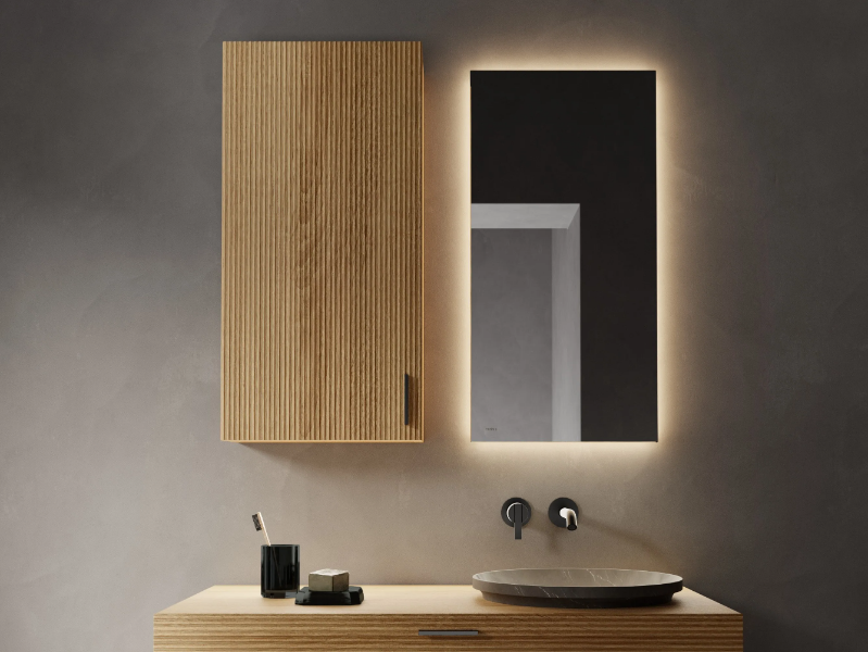 GRATE - Oak bathroom wall cabinet with doors by INBANI