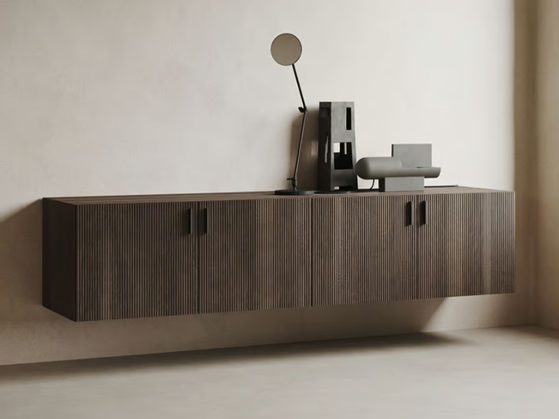 GRATE - Suspended oak bathroom cabinet with doors by INBANI
