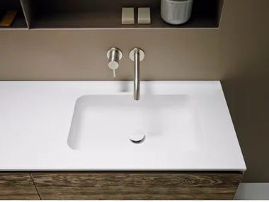 QUADRO 55 - Rectangular Corian® washbasin with integrated countertop by INBANI