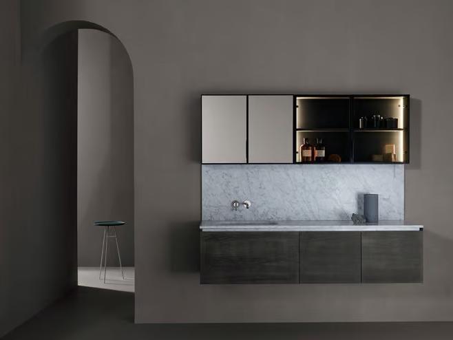 STRATO I - Wooden vanity unit with doors with mirror by INBANI