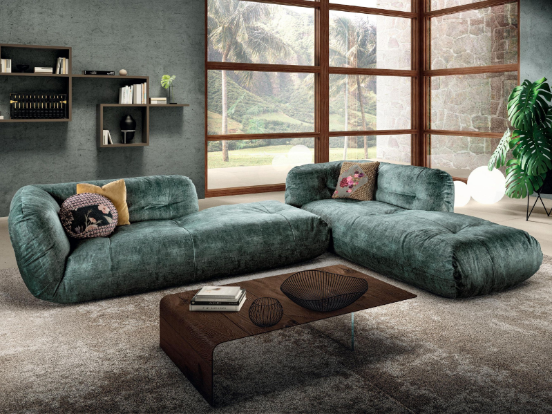 HAPPENING - 1490 - Corner leather sofa with chaise longue by Lago