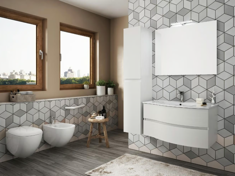 FLEX 04 - Suspended bathroom cabinet with drawers with mirror by LEGNOBAGNO
