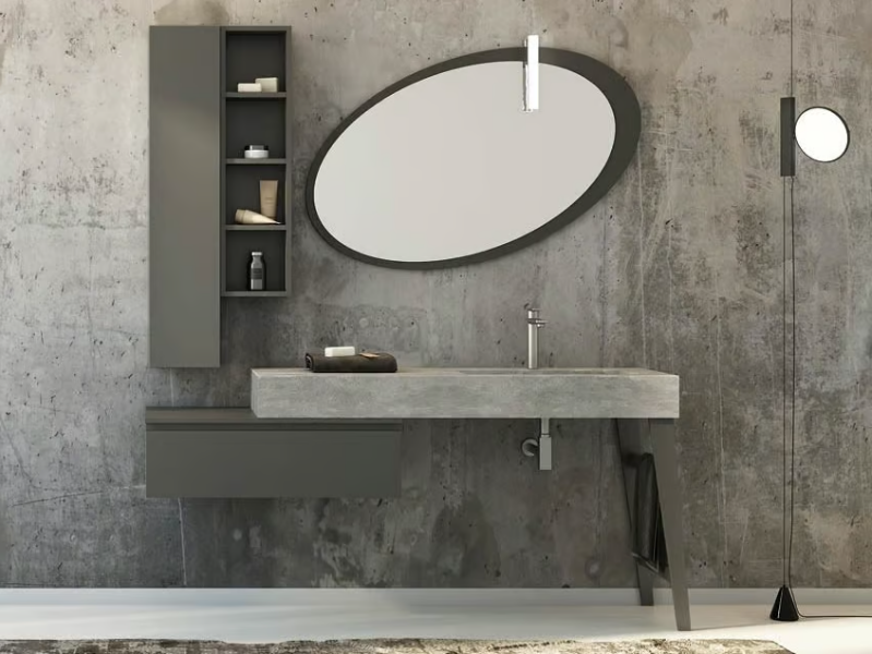FREEDOM FL16 - Single porcelain stoneware vanity unit with doors with mirror by LEGNOBAGNO