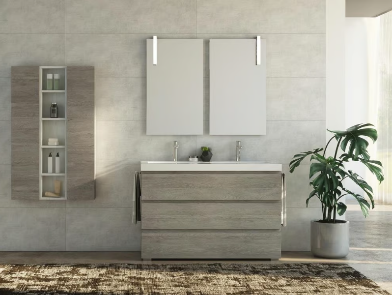 FREEDOM FL25 - Floor-standing double HPL vanity unit with towel rail by LEGNOBAGNO