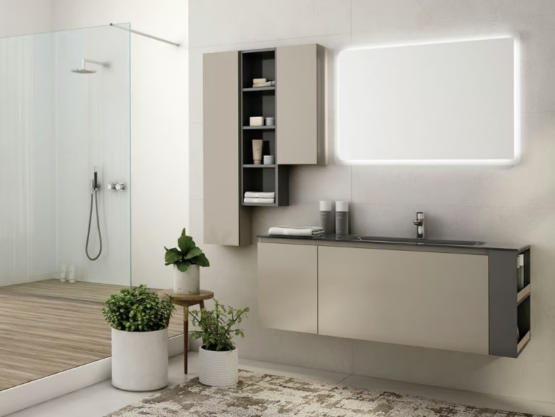 FREEDOM FL32 - Wall-mounted glass vanity unit with mirror by LEGNOBAGNO