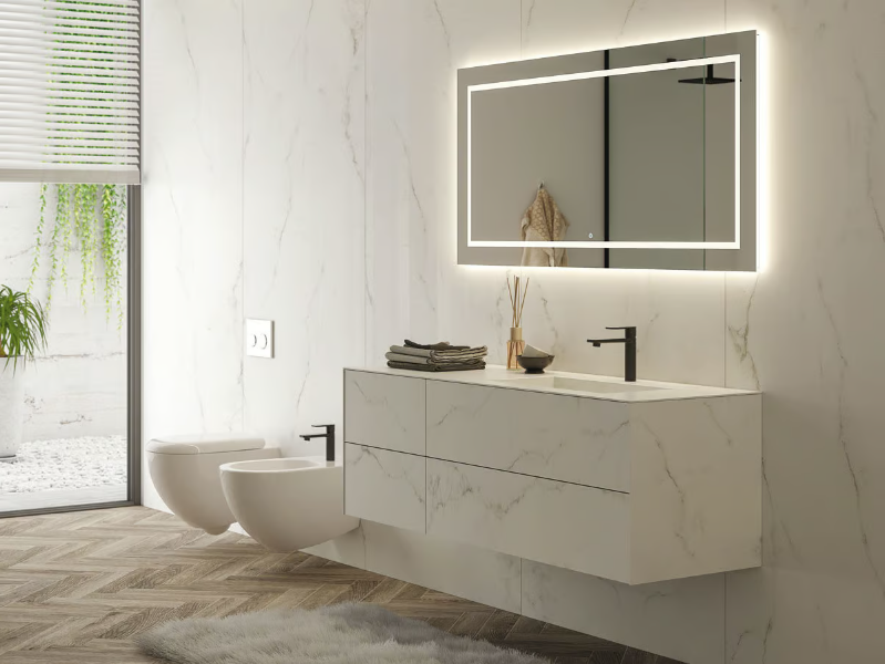 LIFE 15 - Single wall-mounted vanity unit with mirror by LEGNOBAGNO
