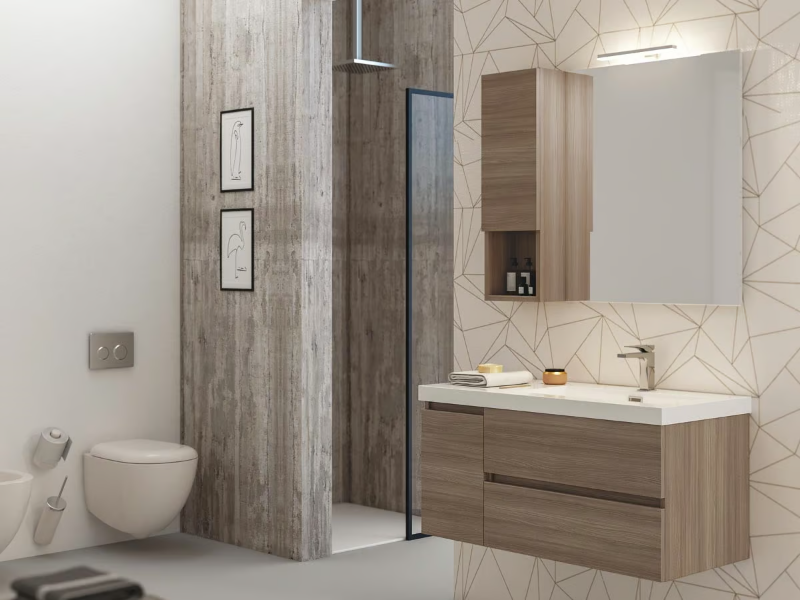 LINE 02 - Wall-mounted vanity unit with doors with drawers by LEGNOBAGNO