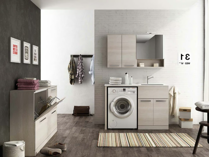 URBAN LAUNDRY 08 - Sectional laundry room cabinet with hinged doors with sink by LEGNOBAGNO