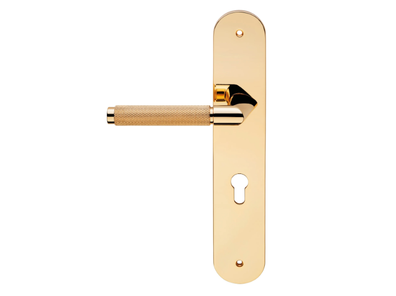 GRIP - Brass door handle on back plate by LINEA CALI'