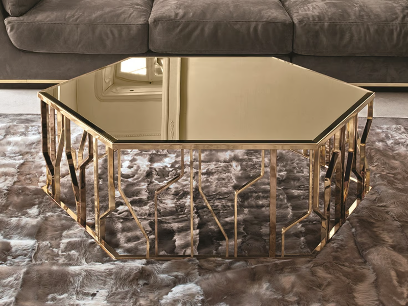GINZA - Hexagonal mirrored glass coffee table by Longhi